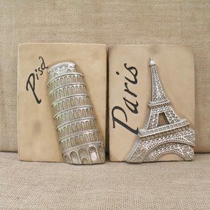 Vintage Chalkware Paris & Pisa Plaques Set of 2